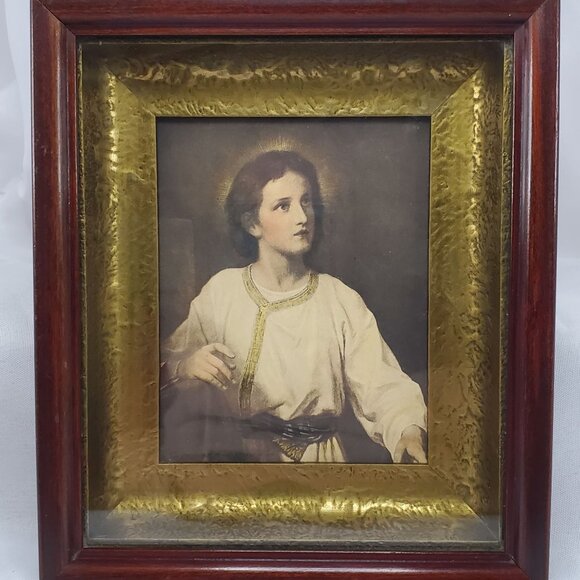 VTG Lithograph Print Of "Christ At 12" By Heinrich Hofmann Shadow Box Brass Matt - Picture 1 of 10